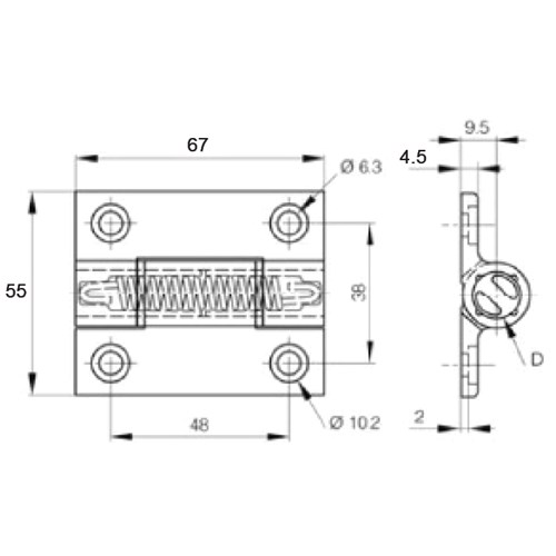 BUTT HINGE 67 X 55 X 4.5MM ALU