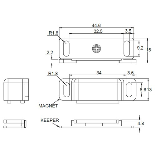 Magnetic Door Hold Back - 13 x 44.6mm - 4kg Force - Nickel Plated