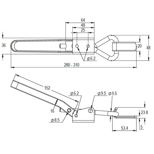Over Centre Fastener Set - 48 x 310mm - Zinc Plated