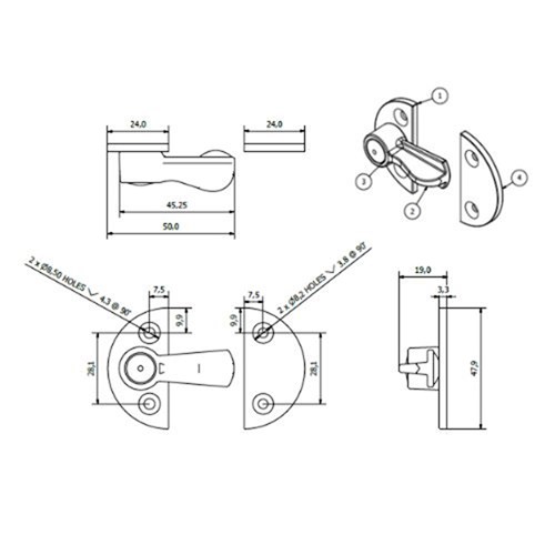 Gravelly Fastener - Chrome Pla ted Die-Cast With striker Plat e - Medium Size 1.7/8 in X 1