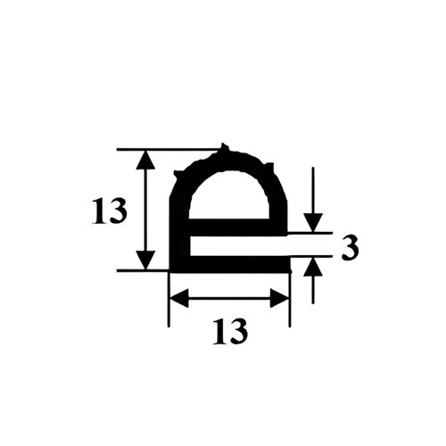 Door Seal - E-Section - EPDM Rubber - 13mm x 13mm x 3mm
