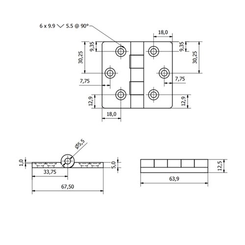 Reinforced Nylon Hinges. 63mm High. Weight 40G.Brass Pin 240 Degrees Opening.