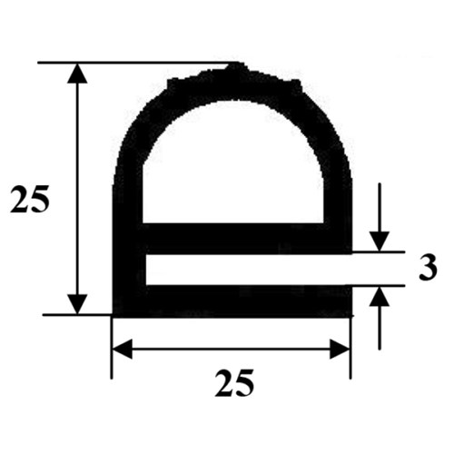 Door Seal - E-Section - EPDM Rubber - 25mm x 25mm x 3mm