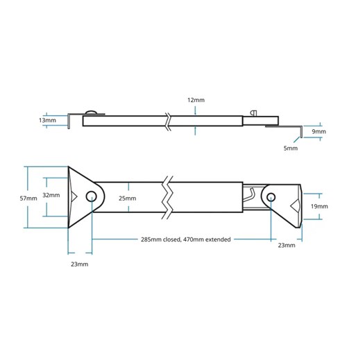Telescopic Support Stays Safety Catch - 285-470mm 2 Brackets