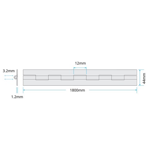 Continuous Hinge 44mm x 1.2mm x 1800mm Long Aluminium 4mm Al Pin
