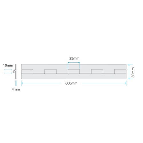 Continuous Hinge 80mm x 4.0mm x 600mm Long MS 10mm MS Pin