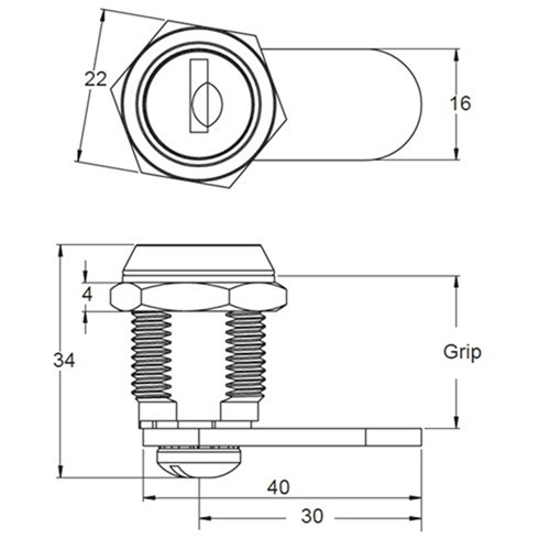 Compartment Lock - Anticlockwise -22mm Grip