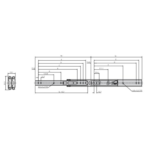 Accuride 100%+ Extension Lock-out 16cm PR ZP 70kg Load
