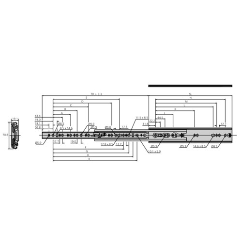 Accuride 100% Extension 24cm PR ZP 160kg Load
