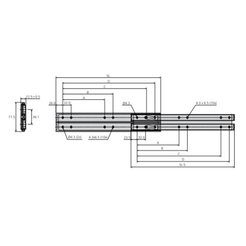 Accuride 75% Extension 2 way  35cm PR ZP 100kg Load