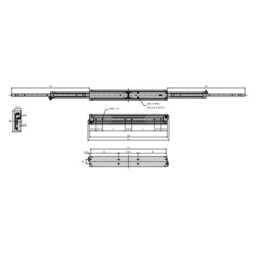 Accuride  100% Extension 2 way  60cm PR AL 270kg Load