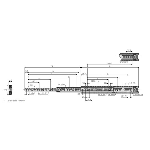 Accuride 100% Extension, 30cm PR ZP 40kg Load