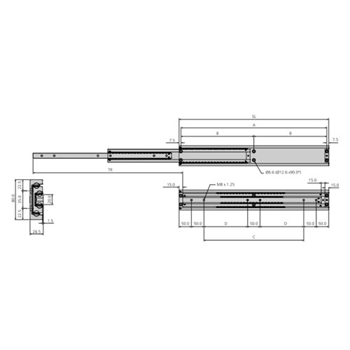 Accuride  100% Extension 35cm PR AL 300kg Load
