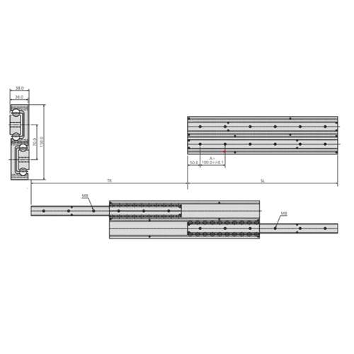 Accuride   100% Extension 40cm EA AL 400-600kg Load