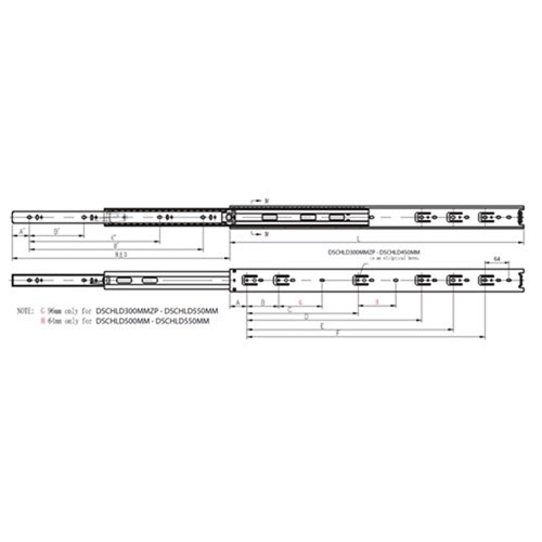 Non-Lockable Light Duty Drawer Slides - 600mm - 45kg