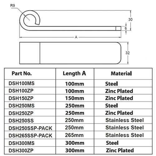 Drop Side Strap - 32 x 100mm - Weld On - Zinc Plated