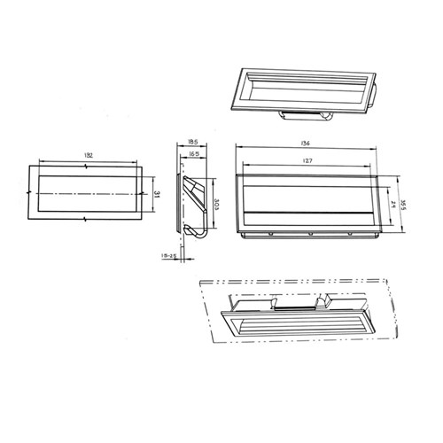 Grab Handle Snap In Black Plastic 136mm x 36mm Suit 1.5 - 2.5mm Thick Panel