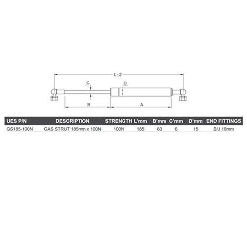 Gas Strut 185mm x 075N