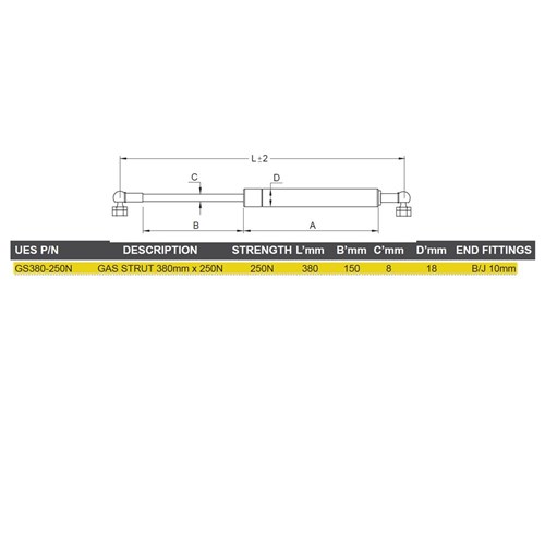 Gas Strut 380mm X 250N