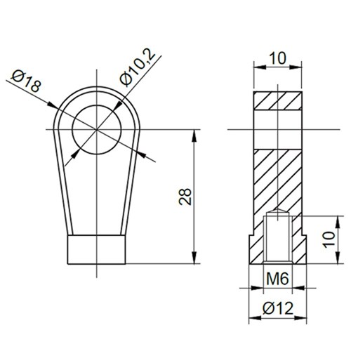Gas Strut Eyelet 10mm X 28mm X 6mm Shaft