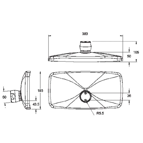 Mirror Head 383mm x 193mm w' Convex Lens