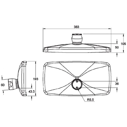 Mirror Head 362mm x 174mm Flat Glass
