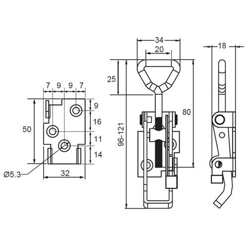 Over Centre Fastener W/Safety Catch - 34 x 18 x 121mm - Zinc Plated