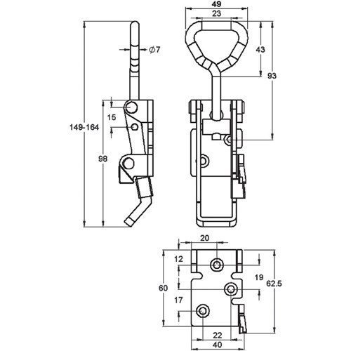 Over Centre Fastener W/Safety Catch - 49 x 27 x 149mm - Zinc Plated