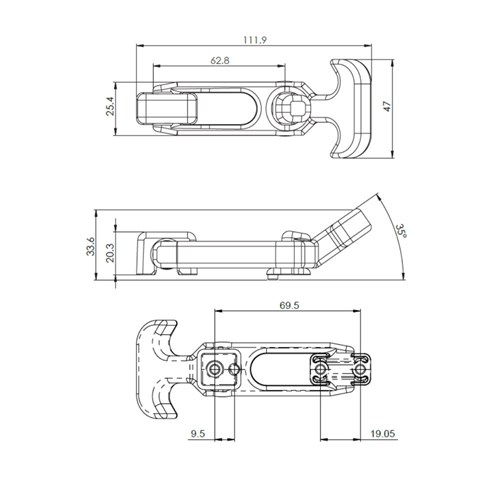 Rubber Bonnet Fastener Front & Rear Fixings 112mm