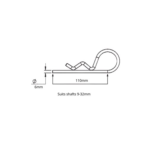 R Clip 6mm Diameter Zinc Plated Suits 9-32mm Shaft