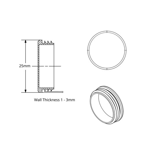 Insert Round Plastic 25mm (1-3 mm Wall)