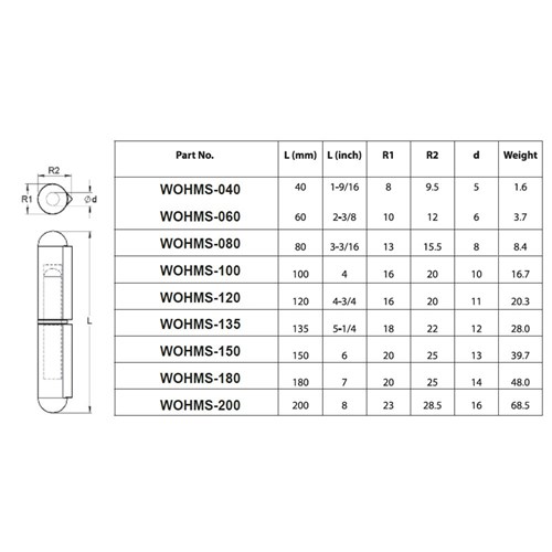 Weld On Hinge - 10 x 60mm - Steel